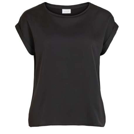 T-shirt noir pour femme en bi-matières coupe droite