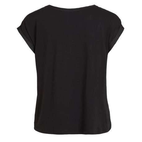 T-shirt noir pour femme en bi-matières coupe droite - Image 2