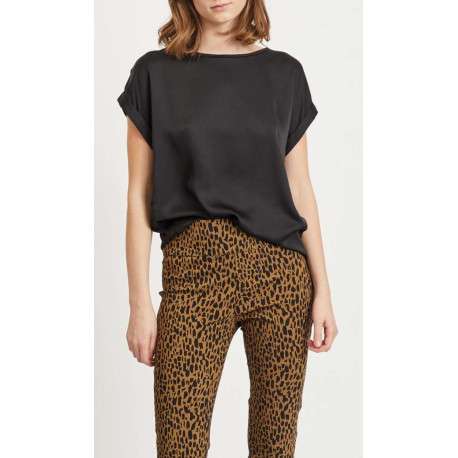 T-shirt noir pour femme en bi-matières coupe droite - Image 3