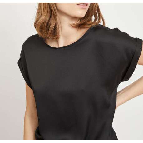 T-shirt noir pour femme en bi-matières coupe droite - Image 6