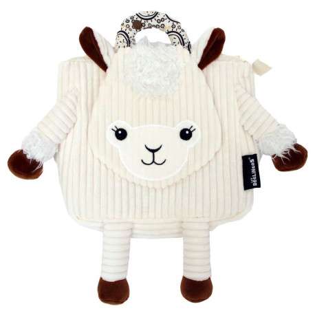 Sac à dos pour garçon beige avec personnage lama et velours côtelé LAMA