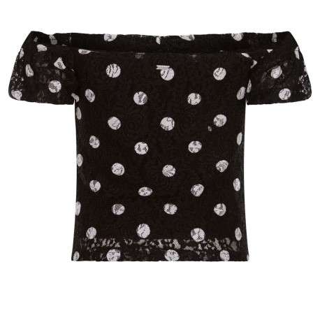 Top avec imprimé micro pois pour femme Noir coupe droite - Image 5