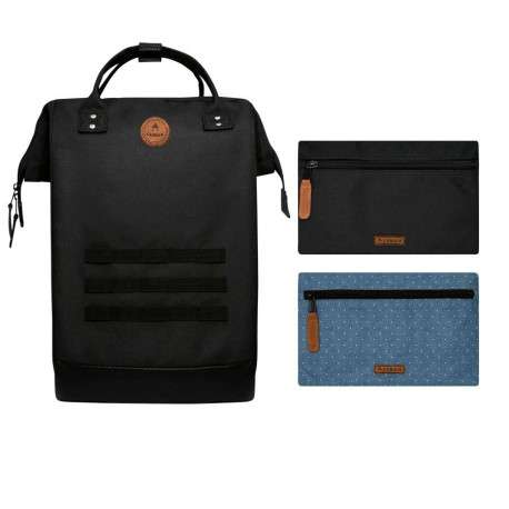 Sac à dos noir uni zippé avec pochettes interchangeables - Image 3