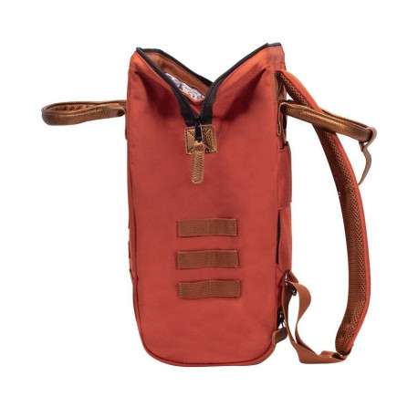 Sac à dos brique pour femme avec une poche centrale zippée et des hanses en cuir - Image 3
