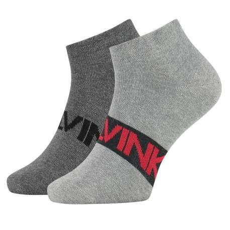 Lot de 2 paires de chaussettes mi-hautes grises et anthracite avec inscription Calvin Klein pour homme