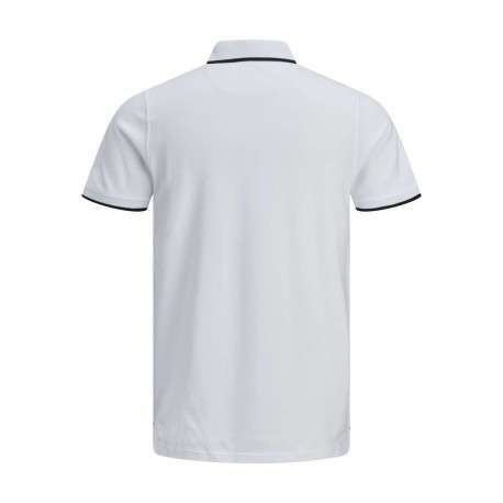 Polo blanc uni en coton avec une coupe droite avec liseré noir sur le col et les manches - Image 2