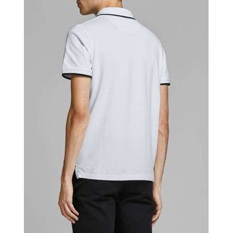 Polo blanc uni en coton avec une coupe droite avec liseré noir sur le col et les manches - Image 4