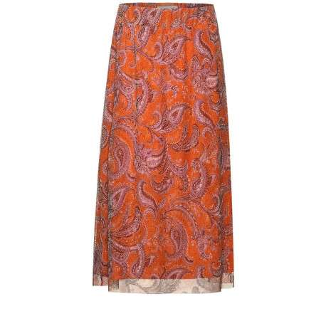 Jupe longue orange pour femme avec imprimé cachemiree coupe droite