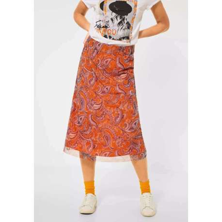 Jupe longue orange pour femme avec imprimé cachemiree coupe droite - Image 3