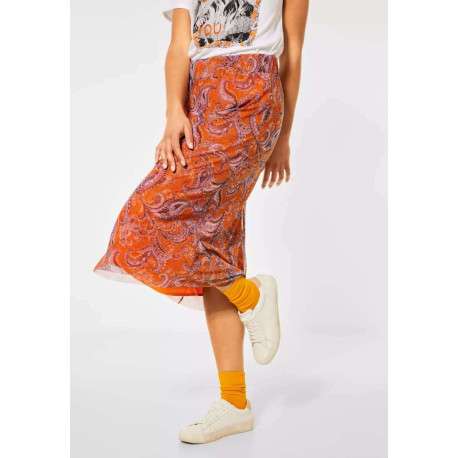 Jupe longue orange pour femme avec imprimé cachemiree coupe droite - Image 4