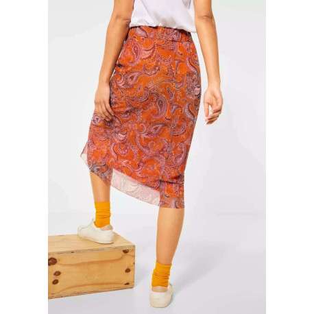 Jupe longue orange pour femme avec imprimé cachemiree coupe droite - Image 5