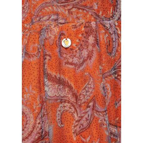 Jupe longue orange pour femme avec imprimé cachemiree coupe droite - Image 6