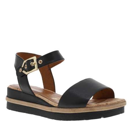 Sandales en cuir noir à semelle semi compensée et boucle à ardillons - Image 2