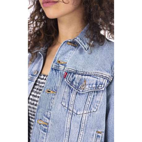 Blouson en jean bleu stone effet délavé avec un col à revers - Image 4