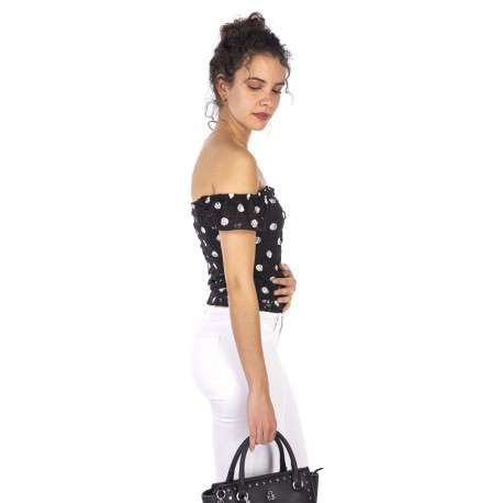 Top avec imprimé micro pois pour femme Noir coupe droite - Image 3