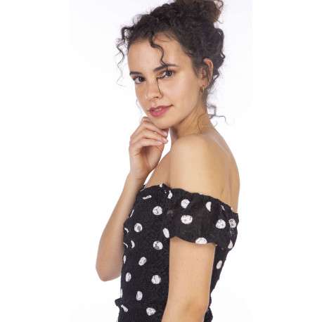 Top avec imprimé micro pois pour femme Noir coupe droite - Image 2