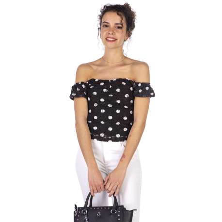 Top avec imprimé micro pois pour femme Noir coupe droite