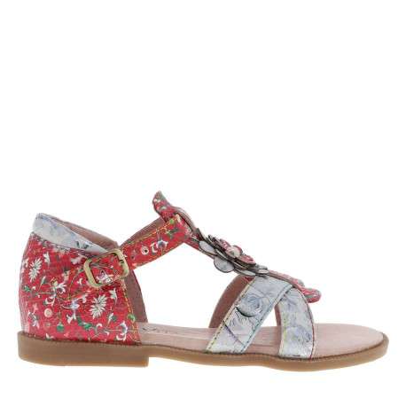 Sandales rouges pour fille en cuir à fleurs JULIANA