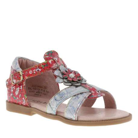 Sandales rouges pour fille en cuir à fleurs JULIANA - Image 2