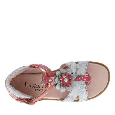 Sandales rouges pour fille en cuir à fleurs JULIANA - Image 5