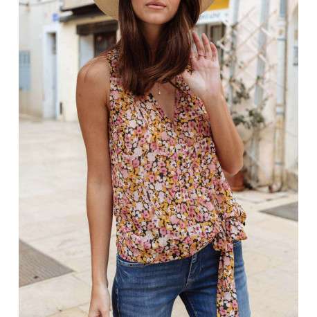 Blouse rose pour femme avec imprimé liberty coupe évasée - Image 3