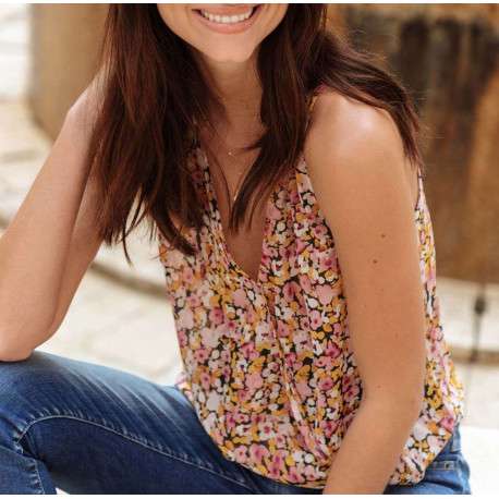 Blouse rose pour femme avec imprimé liberty coupe évasée - Image 4