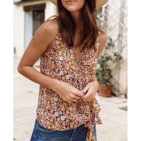 Blouse rose pour femme avec imprimé liberty coupe évasée - Image 5