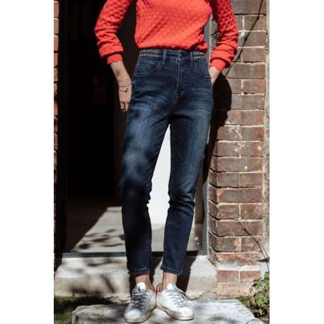 Jean indigo pour femme effet délavé et froissé coupe slim NOEMY - Image 2
