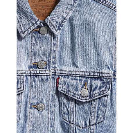 Blouson en jean bleu stone effet délavé avec un col à revers - Image 8