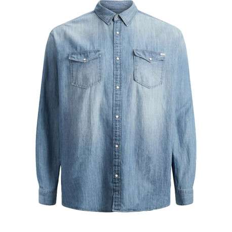 Chemise en jean bleue pour homme en coton coupe droite