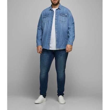 Chemise en jean bleue pour homme en coton coupe droite - Image 3