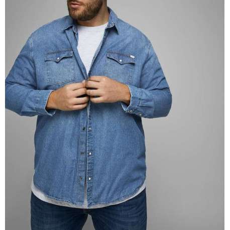 Chemise en jean bleue pour homme en coton coupe droite - Image 4