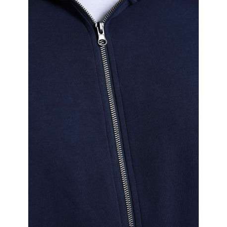 Sweat à capuche marine en coton mélangé avec une coupe et un zip de fermeture - Image 5