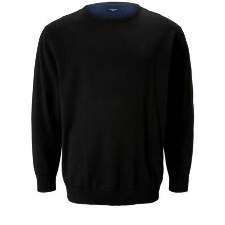 Pull noir pour homme en coton en maille piquée coupe droite