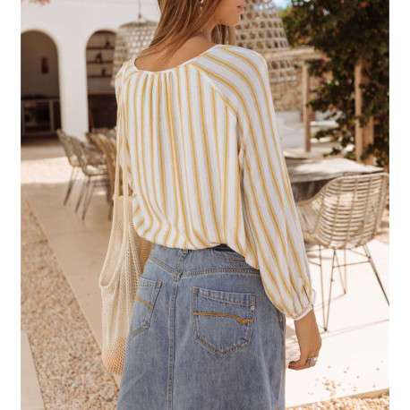 Blouse blanche pour femme avec rayures verticales coupe ample - Image 2