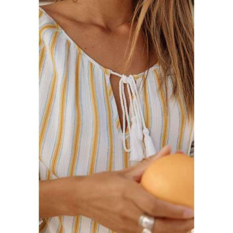 Blouse blanche pour femme avec rayures verticales coupe ample - Image 7