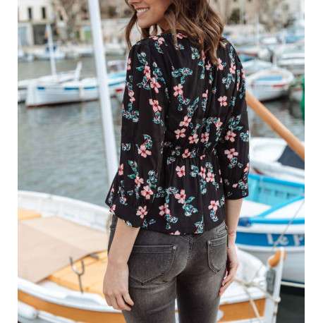 Blouse noire pour femme avec imprimé liberty coupe évasée - Image 2