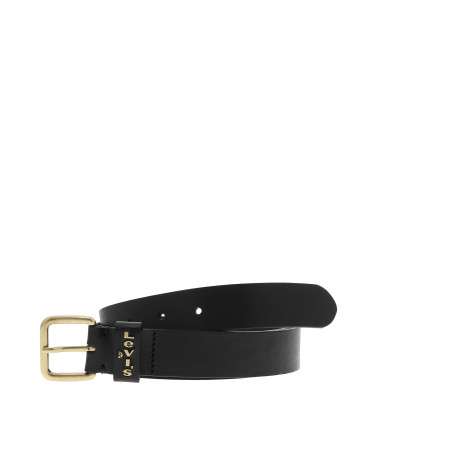 Ceinture noire unie pour femme en cuir avec une boucle carré dorée