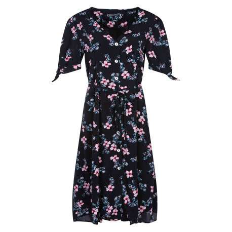 Robe noire pour femme avec imprimé floral coupe évasée