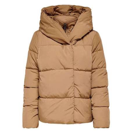 Doudoune beige unie coupe régular avec un col à capuche