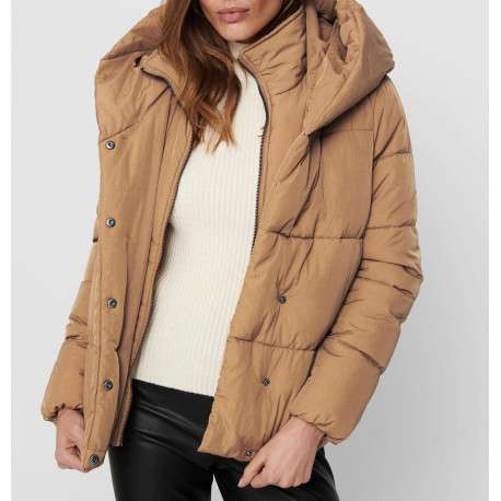 Doudoune beige unie coupe régular avec un col à capuche - Image 3