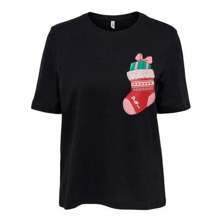 T-shirt noir 100% coton coupe régular avec un col rond