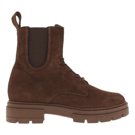 Boots brun en cuir avec talon plat de plat