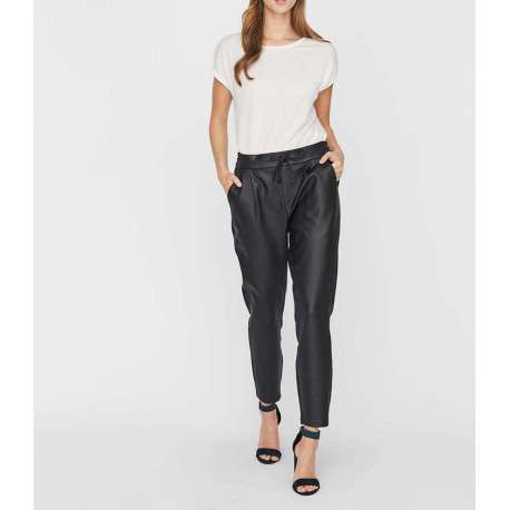 Pantalon en simili cuir noir uni avec une coupe droite - Image 17