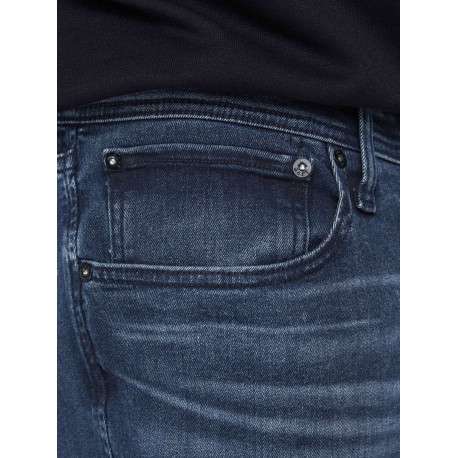 Jean slim bleu délavé en coton mélangé avec 5 poches et rivets métalliques - Image 3