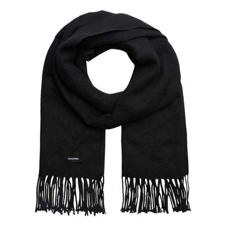Écharpe noire unie douce et chaude à franges longues aux extrémités