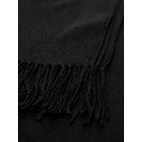 Écharpe noire unie douce et chaude à franges longues aux extrémités - Image 4