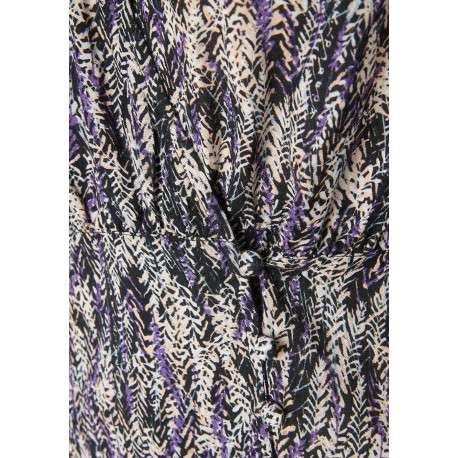 Blouse Veyzi à imprimé feuilles noires, violette et beiges coupe cintrée - Image 3