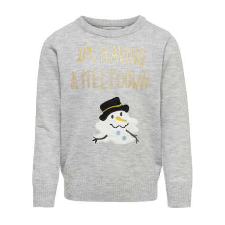 Pull gris chiné Xmas fantaisie coupe droite col rond