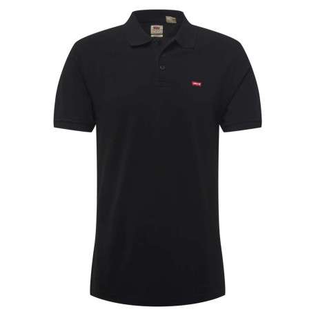 Polo noir en coton uni avec logo brodé sur la poitrine et à coupe droite et col boutonné